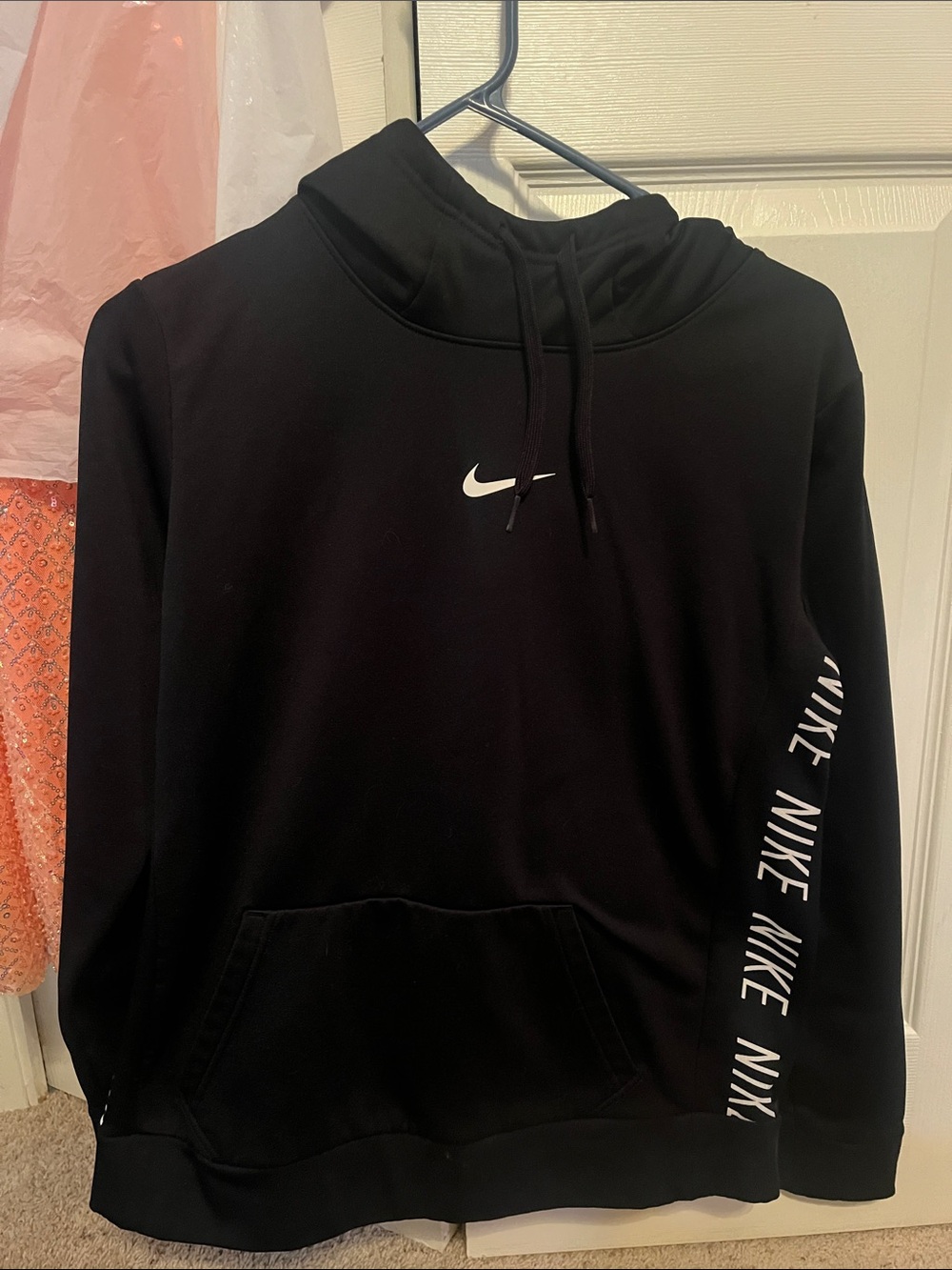 Nike Black Crewneck Hoodie with White Swoosh and Sleeve Logo